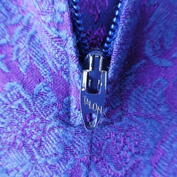 Vintage Brocade Dress All That Jazz Purple Floral Scallop Neck Talon Zip Back S - Picture 6 of 9